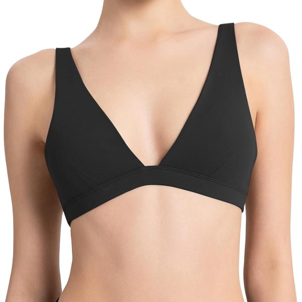 Sports Bra for Women V-Neck Triangle Bralettes with Open Back Push Up Workout Top Padded Light Support