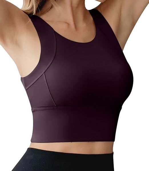 High Neck Sports Bra for Women Longline Medium Impact Workout Crop Tank Tops Wirefree Padded Yoga Bra Gym