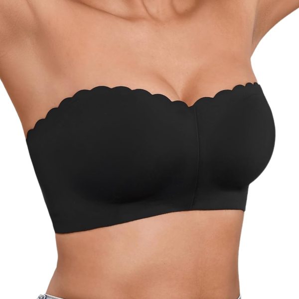 Strapless Bras for Women, Front Closure Anti-Slip Comfortable Bandeau Top, Wavy Edge Padded Bra