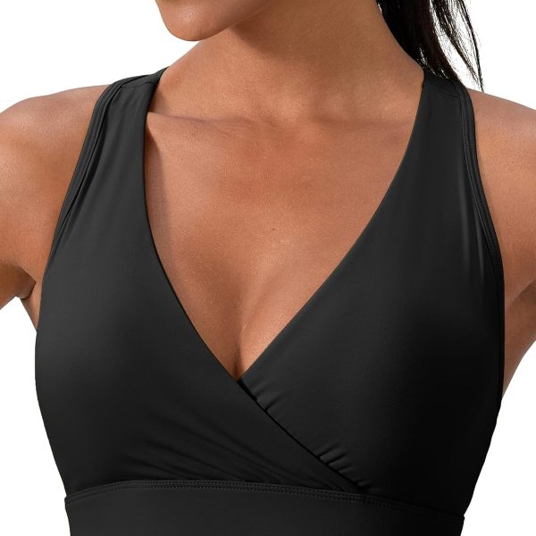 Women's Sports Bra, Medium Impact Racerback Workout Top, Nylon Spandex Blend Scoop or V Neck Tank Top