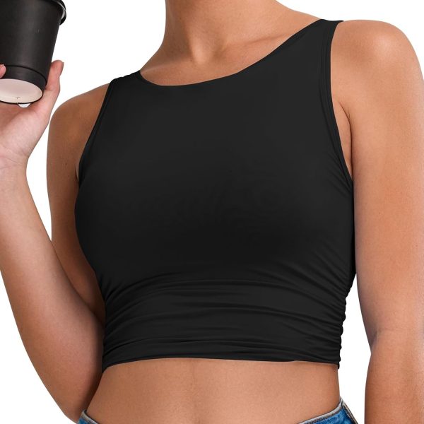 Women's Sports Bras High Neck Longline Removable Padded Yoga Workout Crop Tank Top with Built in Pads